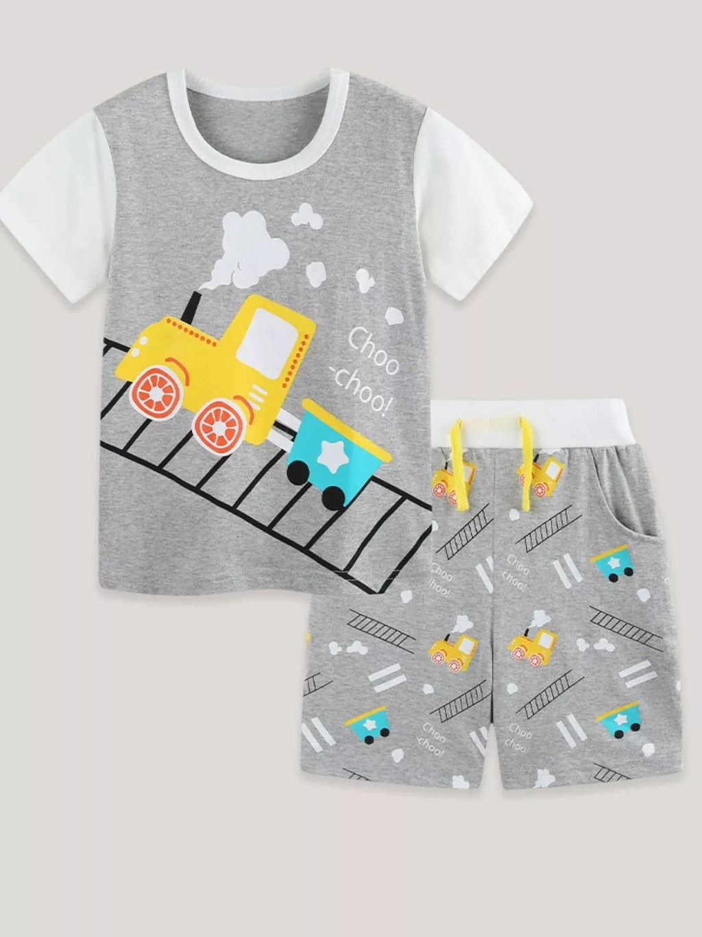 Children's Train Print Short Sleeve Tee and Shorts Set