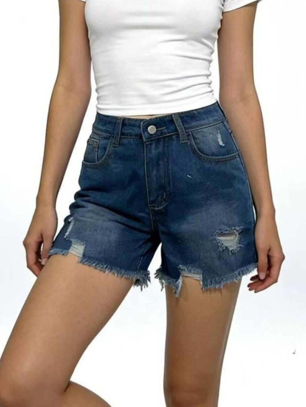Distressed Frayed Hem Denim Shorts