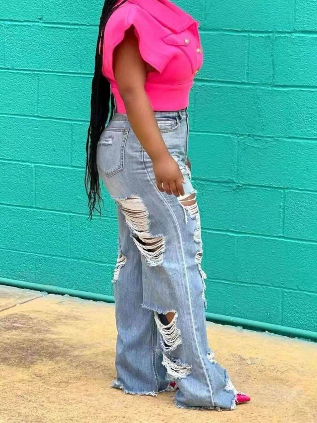 Full Size Distressed Wide Leg Jeans Plus Size