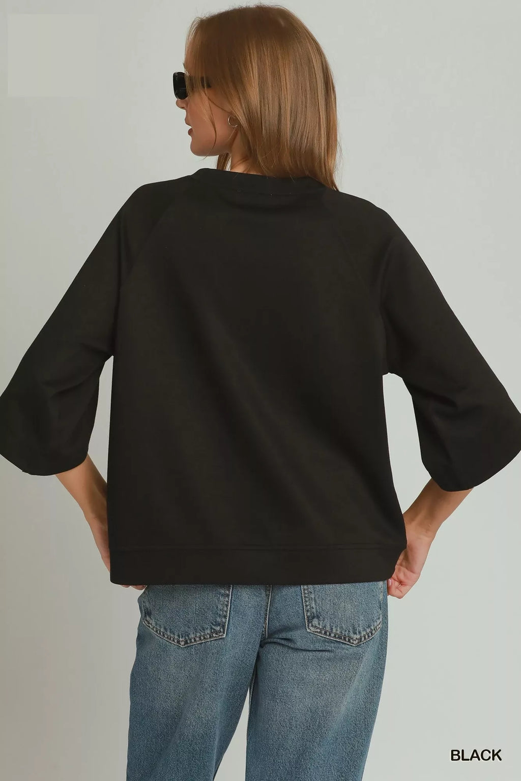Umgee Round Hem Raglan Sleeve Top