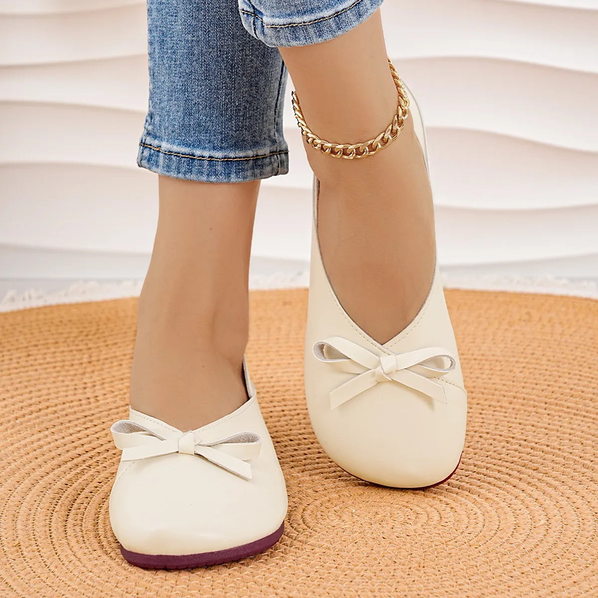 Bow Round Toe Flats Slip-Ons