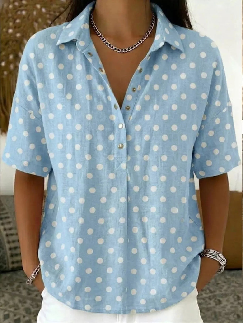 Full Size Polka Dot Short Sleeve Shirt Plus Size