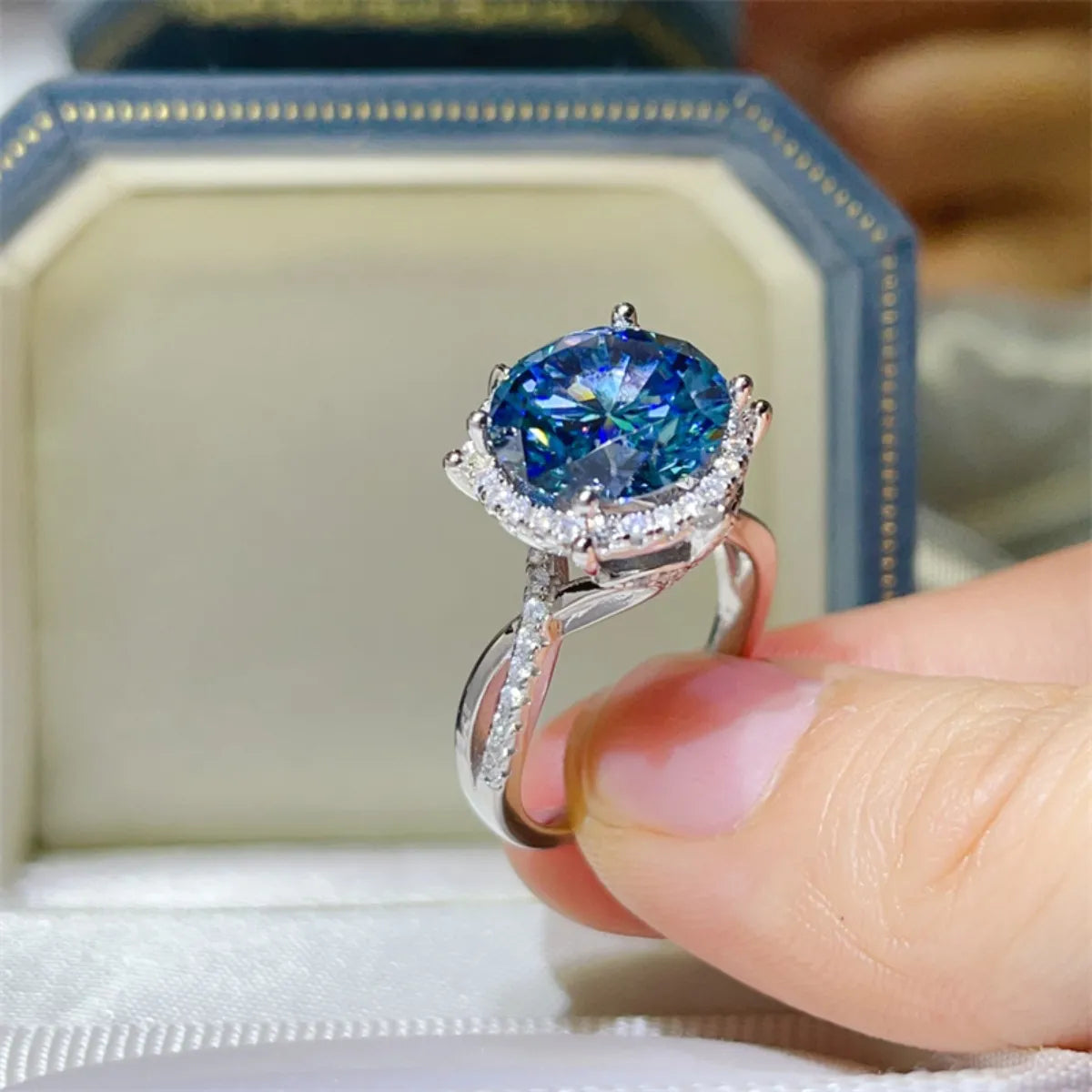 5 Carat Moissanite Halo Engagement Ring