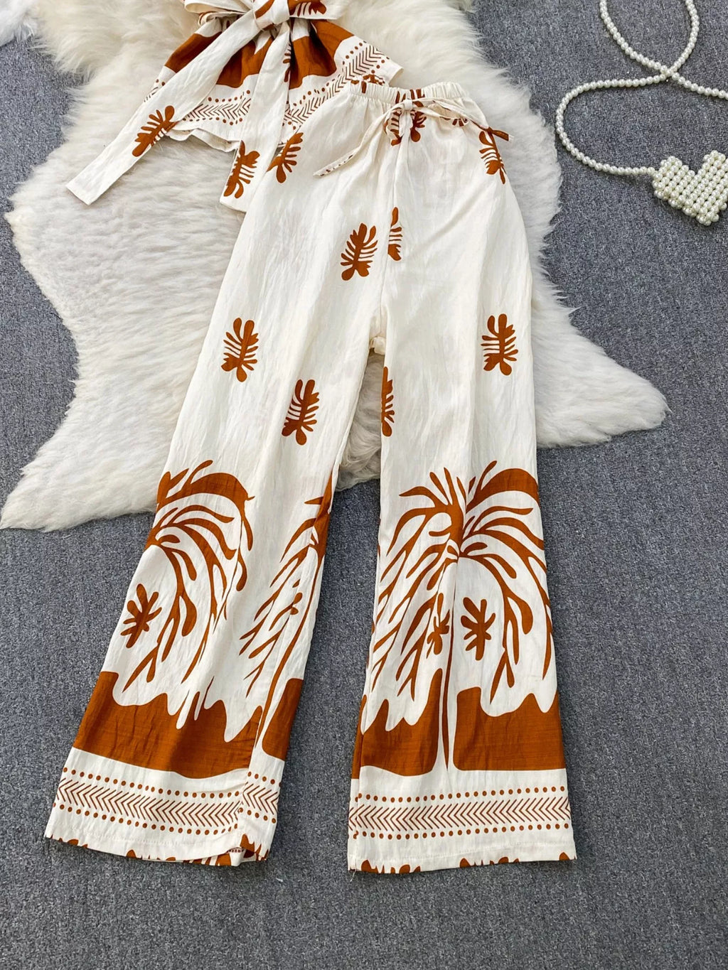Printed Sleeveless Top and Wide Leg Pants Set