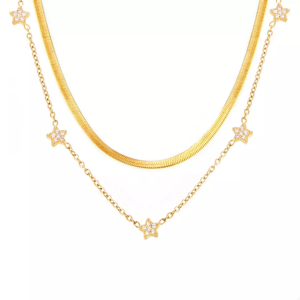 2-Piece 18K Gold-Plated Necklace with Zircon Accents