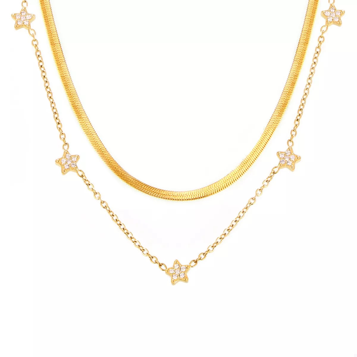 2-Piece 18K Gold-Plated Necklace with Zircon Accents