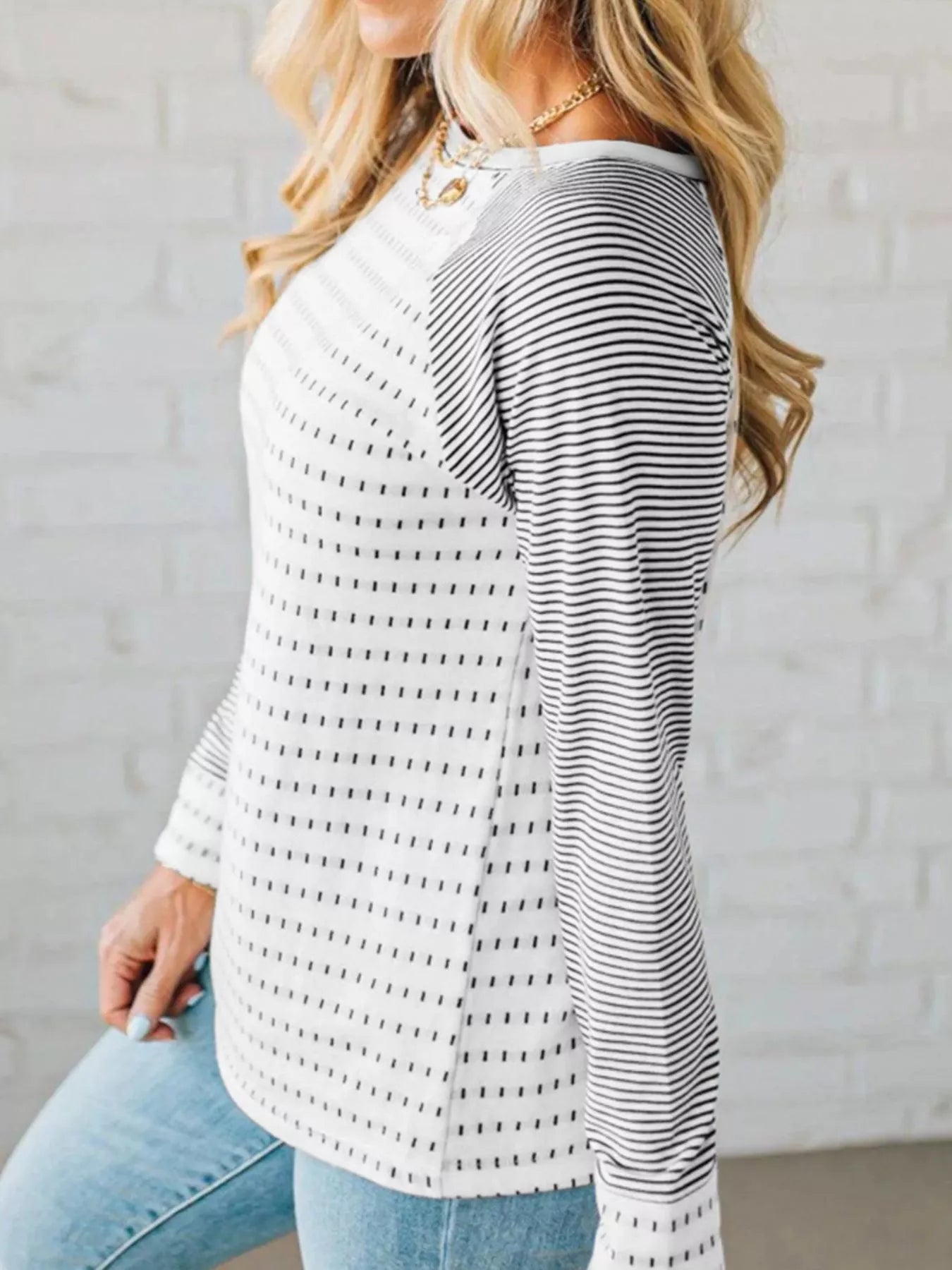 Stripe Raglan Patchwork Long Sleeve Top