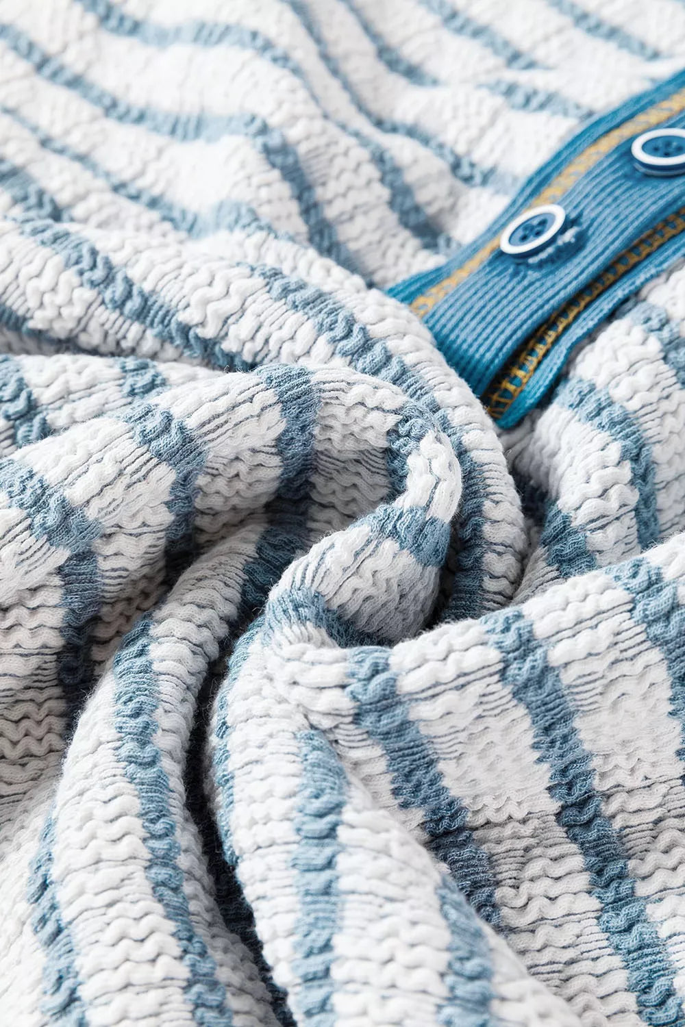 Striped Textured Knit Button Detail Top
