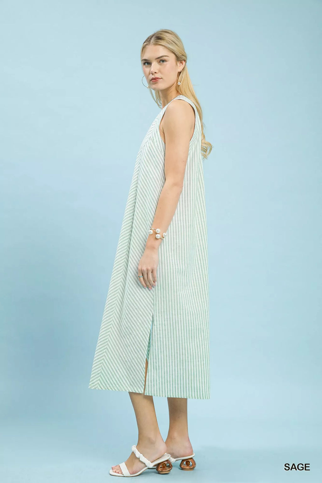 Umgee Chevron Stripe Sleeveless Midi Dress
