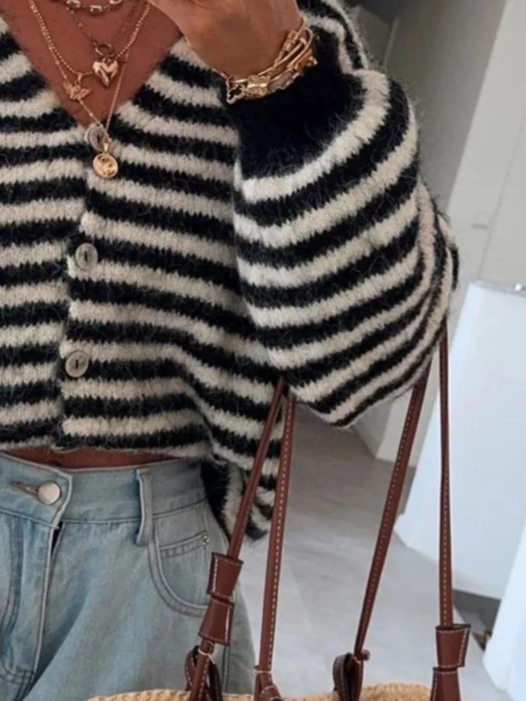 Striped Knit Button-Down Cardigan
