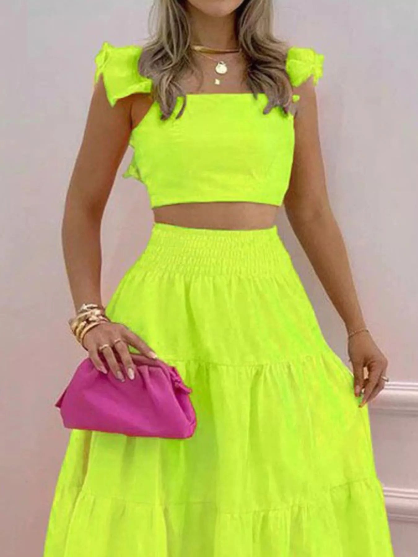 Crop Top and Tiered Maxi Skirt Set