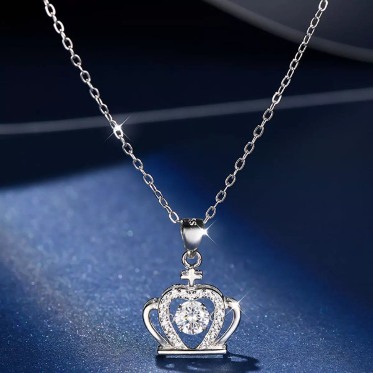 925 Sterling Silver Zircon Crown Pendant Necklace