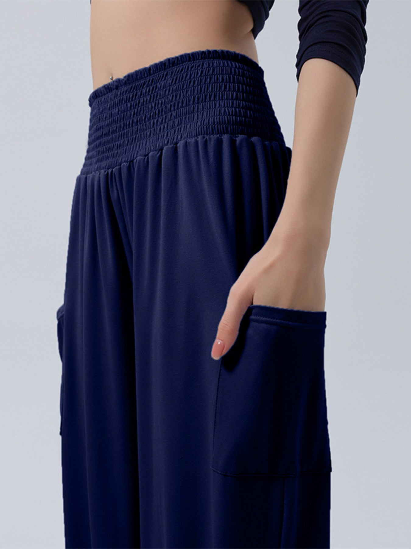 Full Size Smocked Waist Harem Pants with Pockets Plus Size