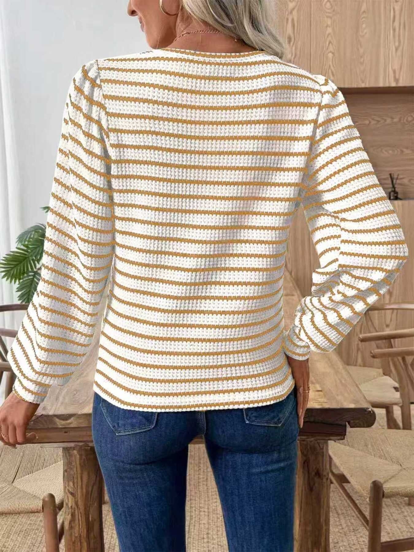 Striped Long Sleeve Texture Knit T-Shirt