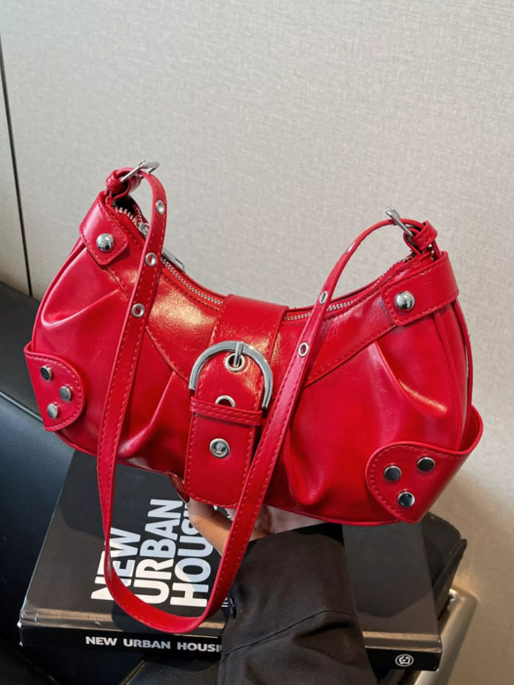 Studded Buckle Shoulder Bag