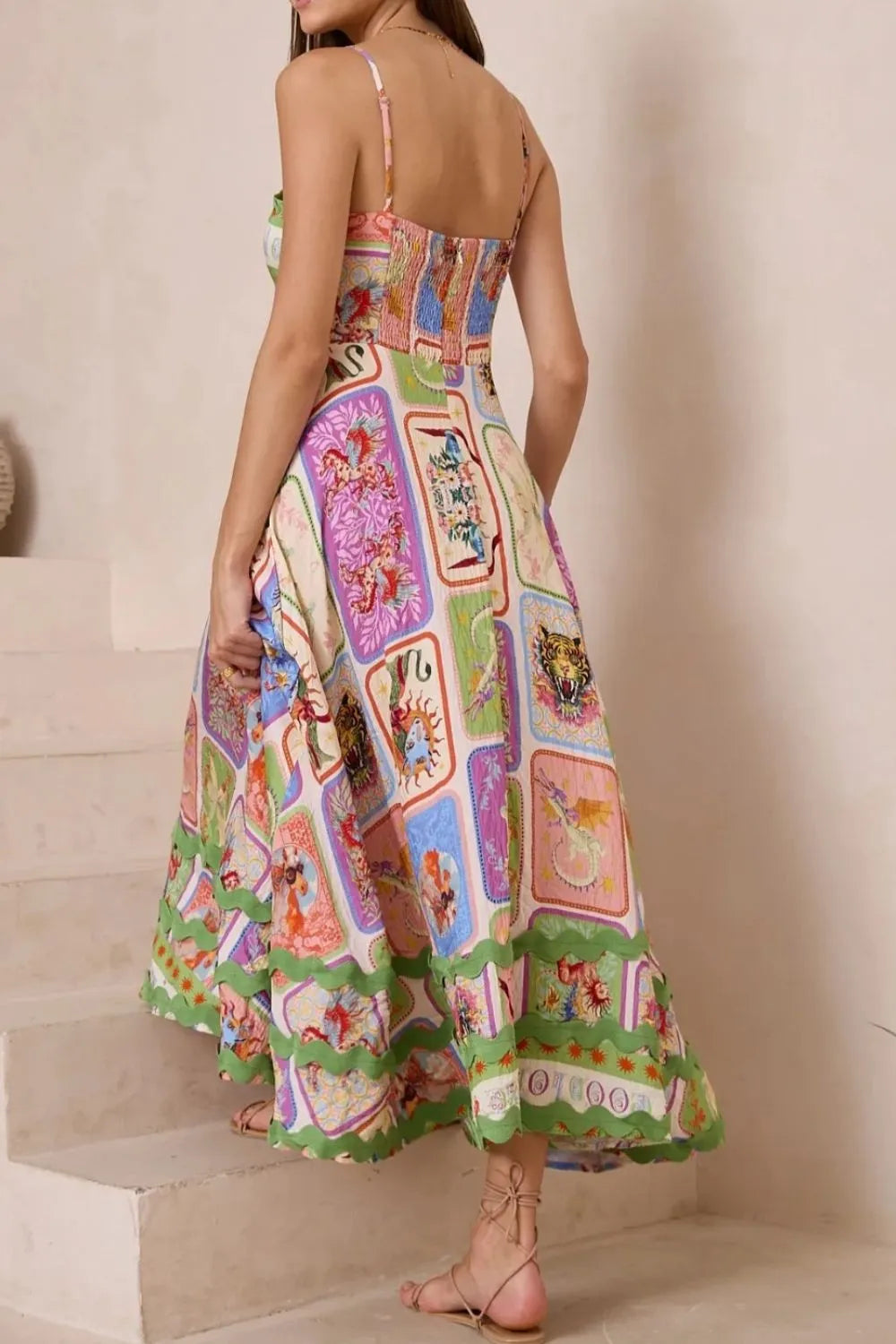 Smocked Printed Square Neck Cami Dress