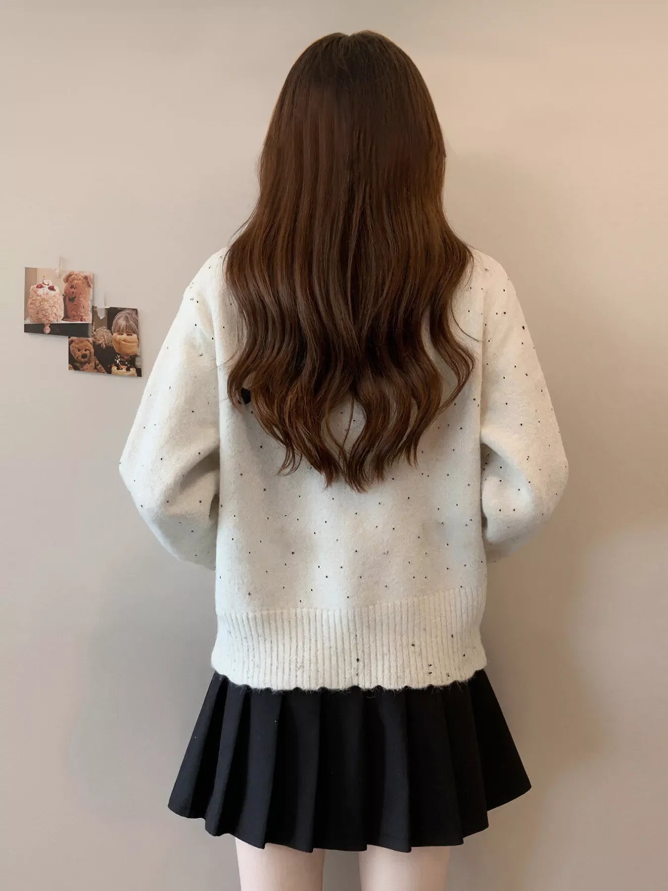 Bow Button Up Ribbed Hem Cardigan
