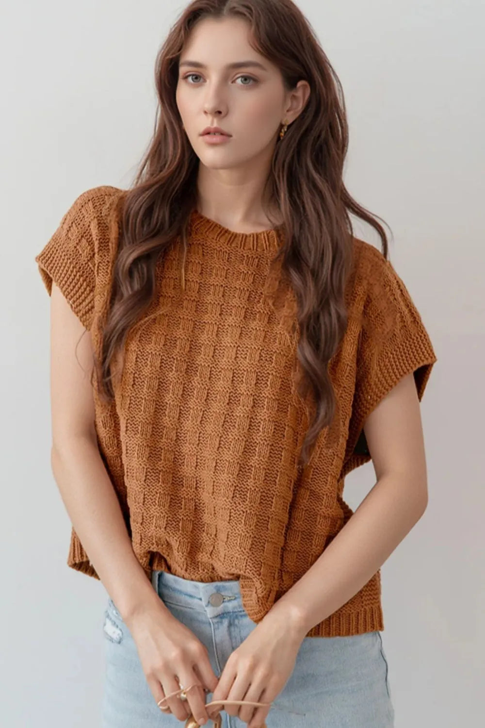 Textured Pattern Round Neck Sweater Vest