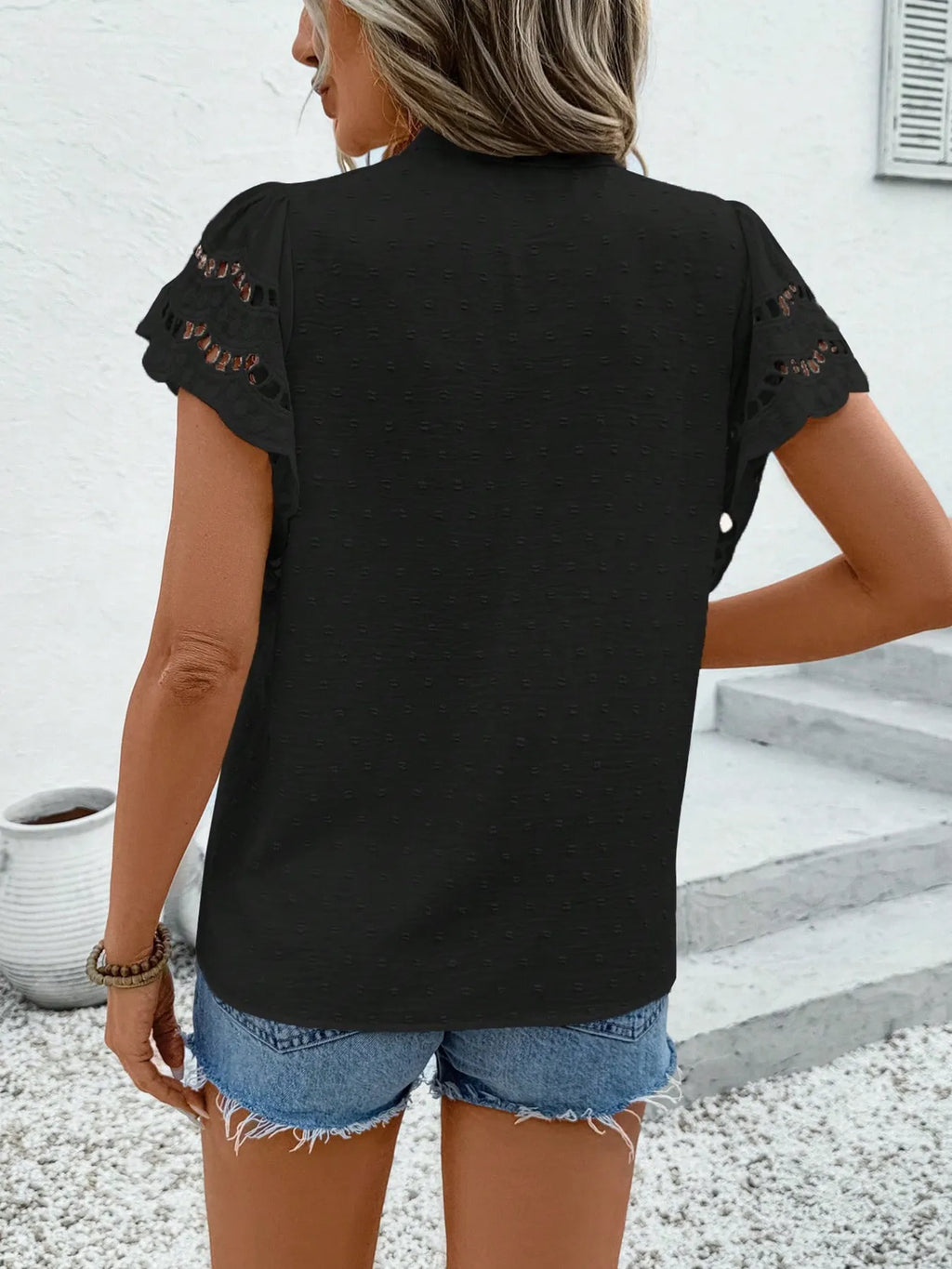 Swiss Dot Cutout Button Down Shirt