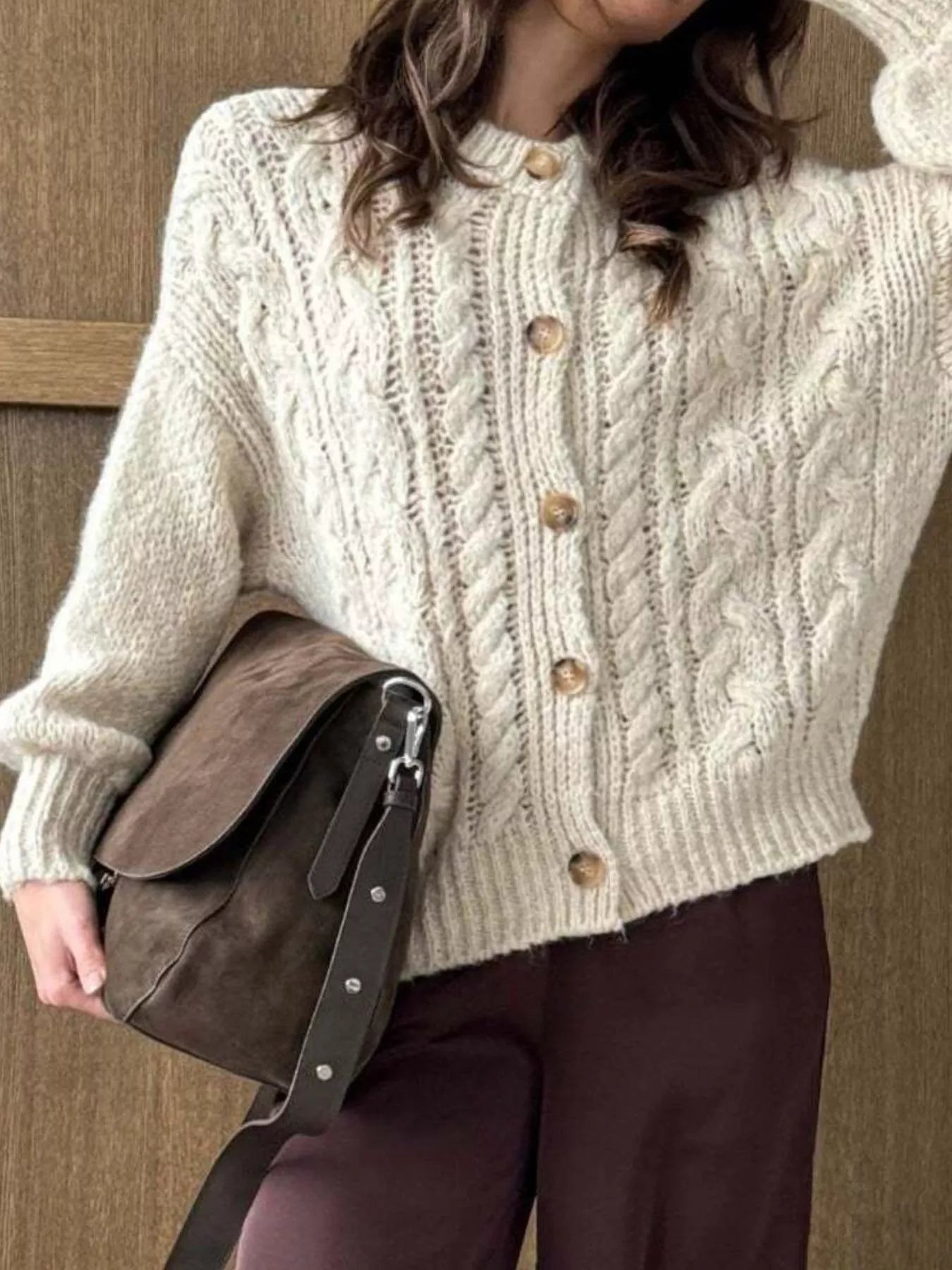 Cable Knit Button-Down Cardigan