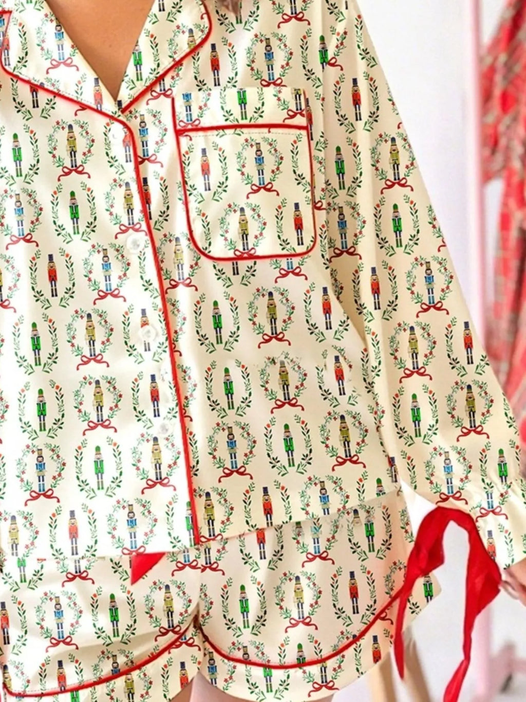 Nutcracker Print Long Sleeve Top and Shorts Lounge Set