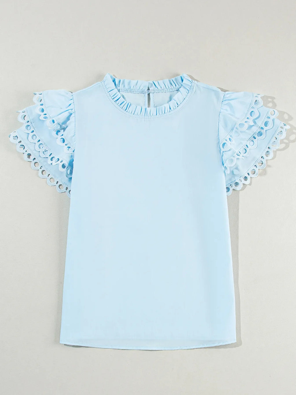 Layered Ric Rac Short Sleeve Filled Neck Blouse