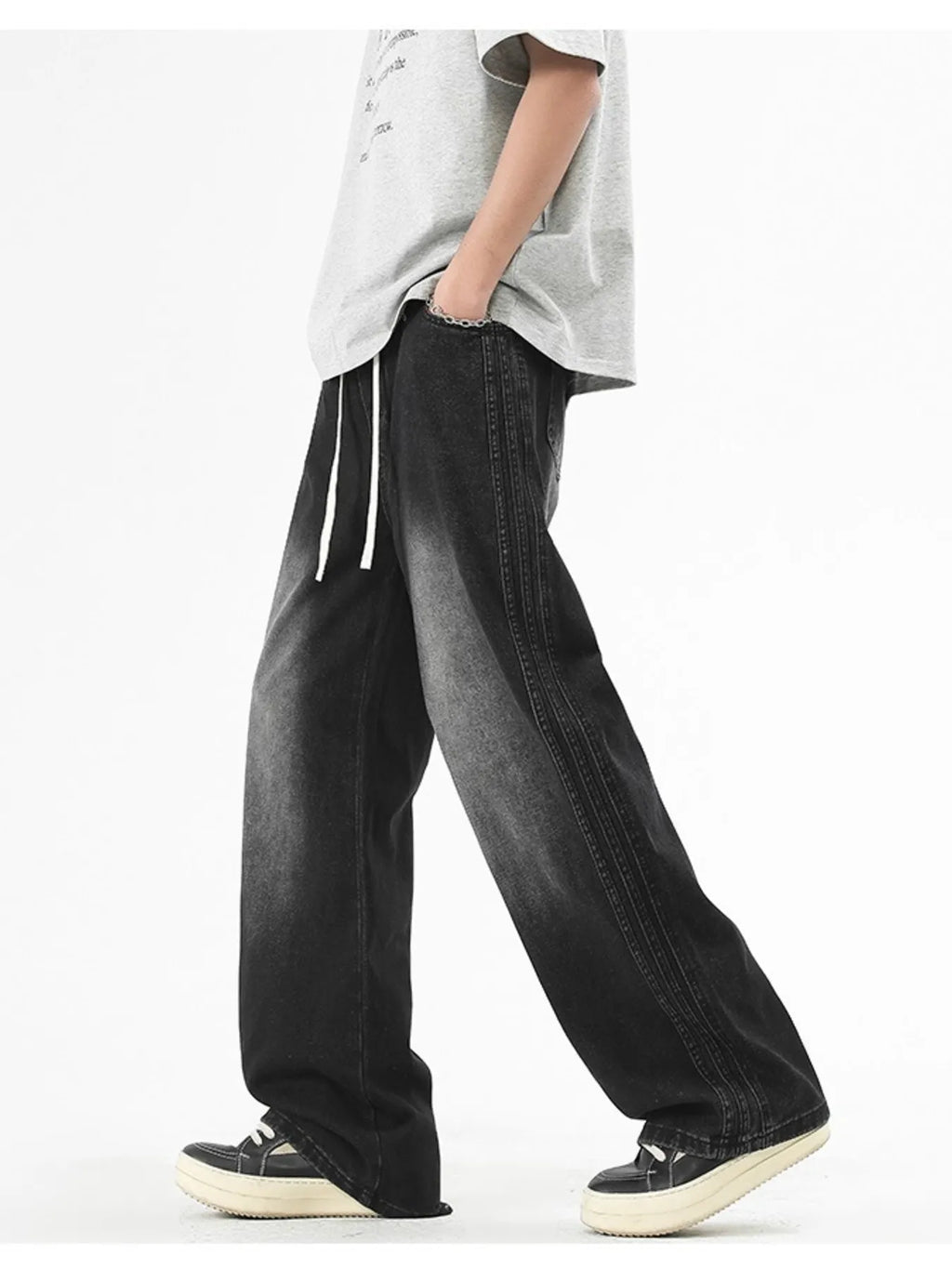 Men's Plus Size Drawstring Washed Wide Leg Jeans