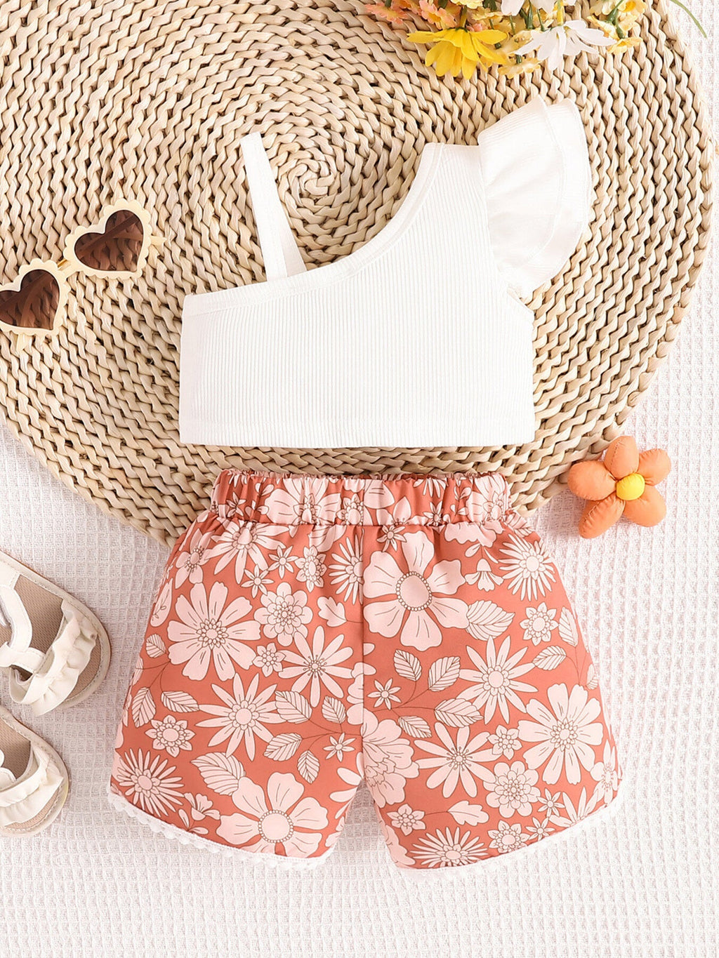 Children's Asymmetrical Neck Top & Shorts Set