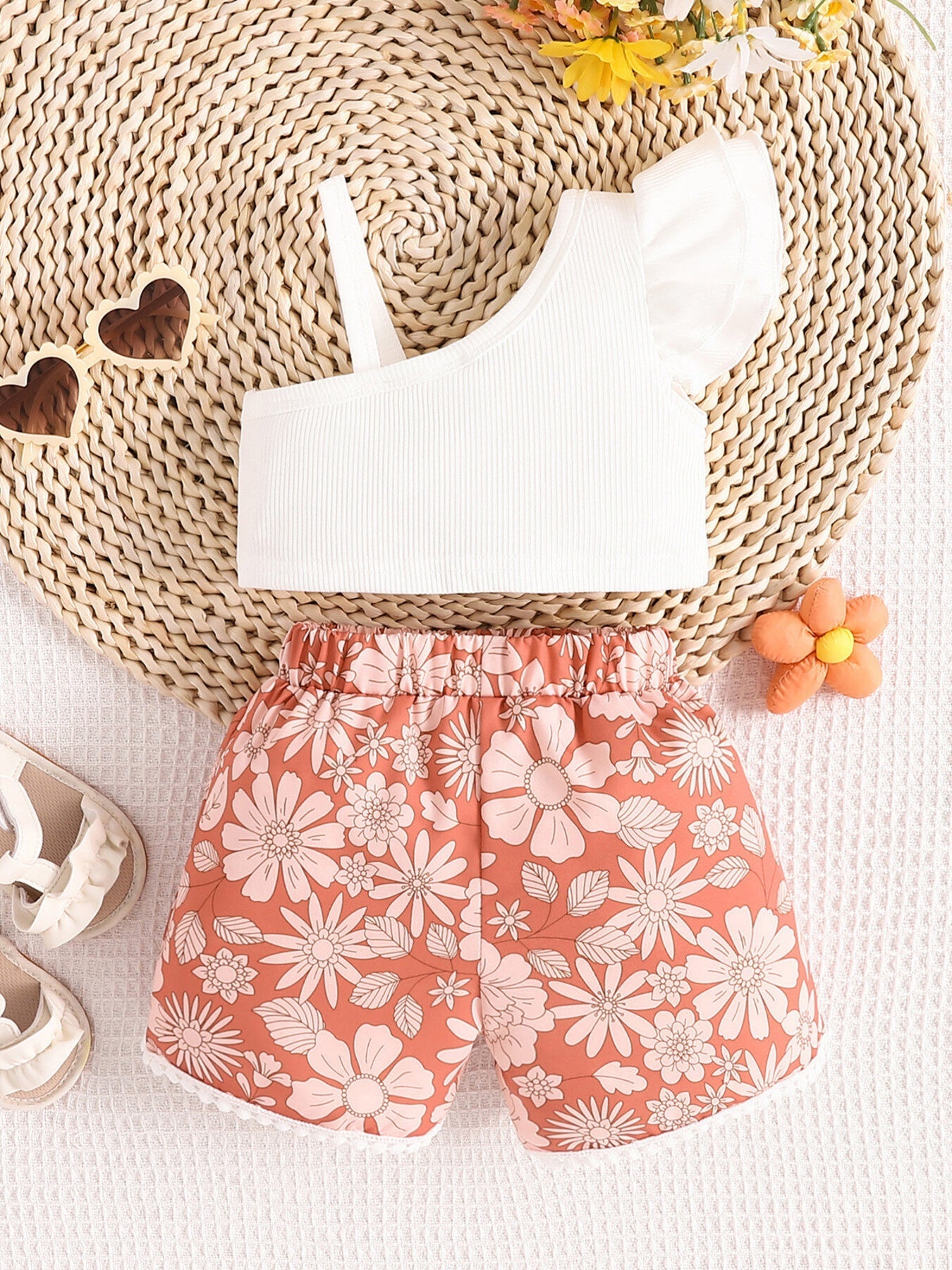 Children's Asymmetrical Neck Top & Shorts Set