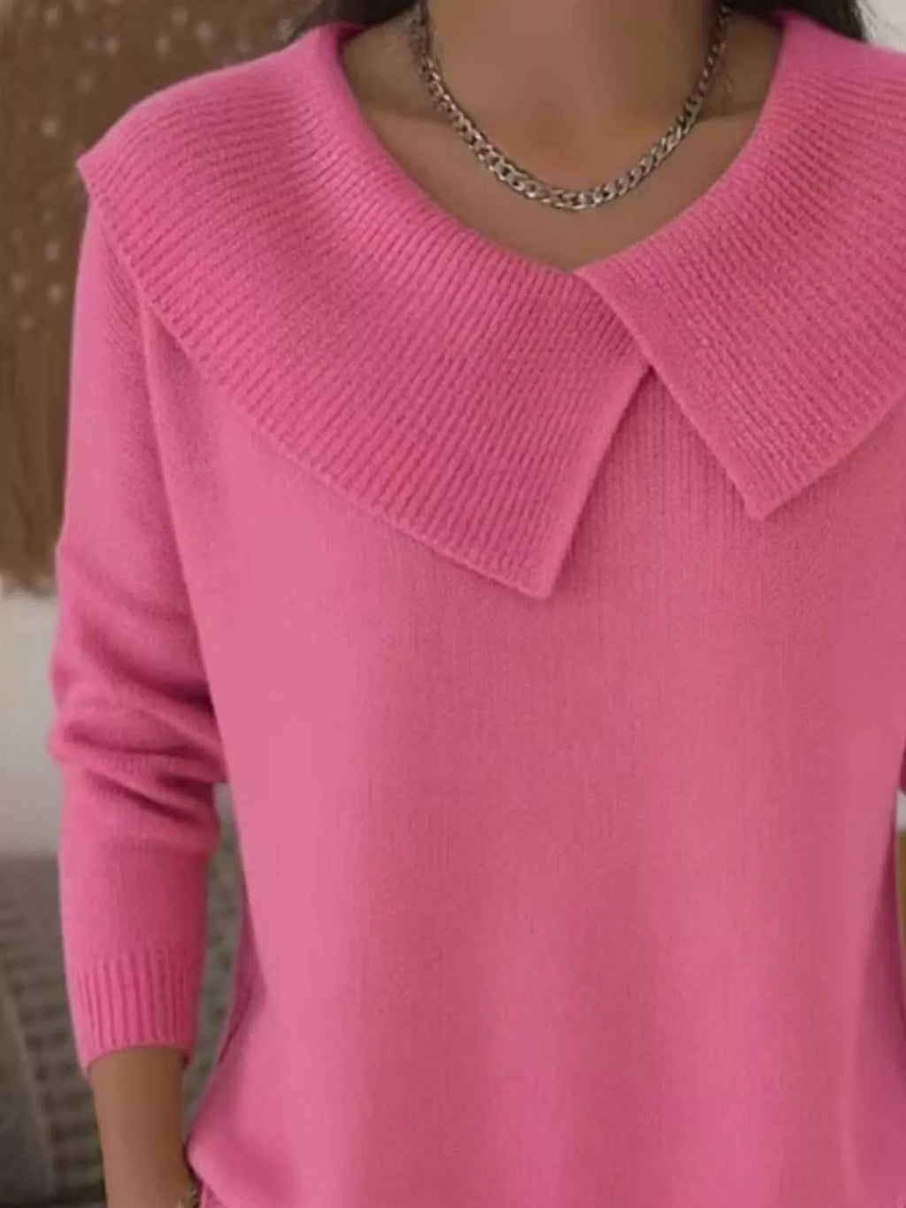 Full Size Solid Color Ribbed Hem Sweater Plus Size