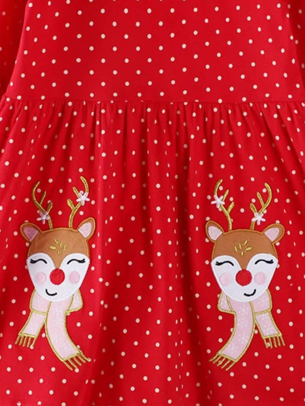 Children's Christmas Reindeer Polka Dot Long Sleeve Dress