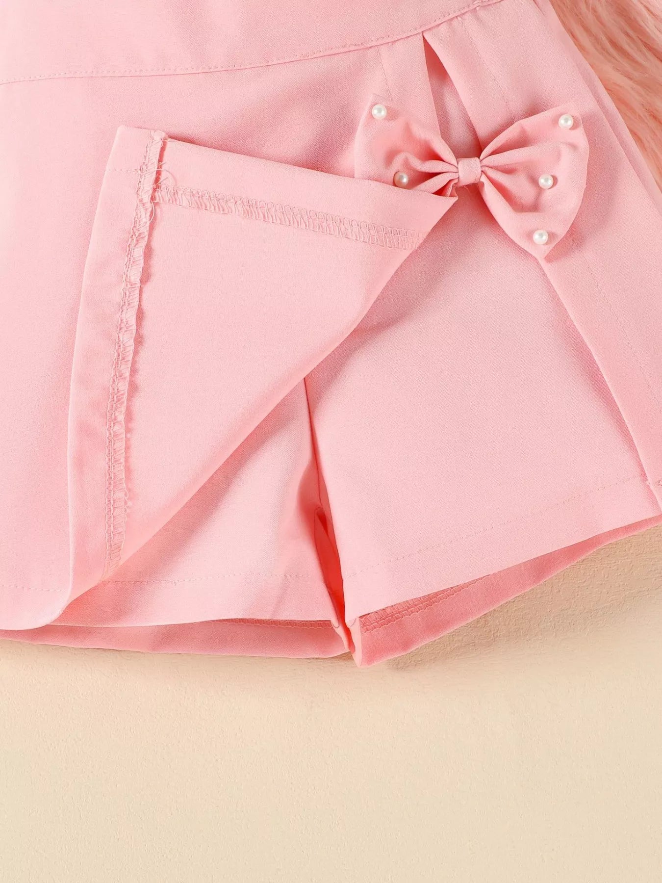 Children's Floral Applique Top & Bow Decor Skirt Set