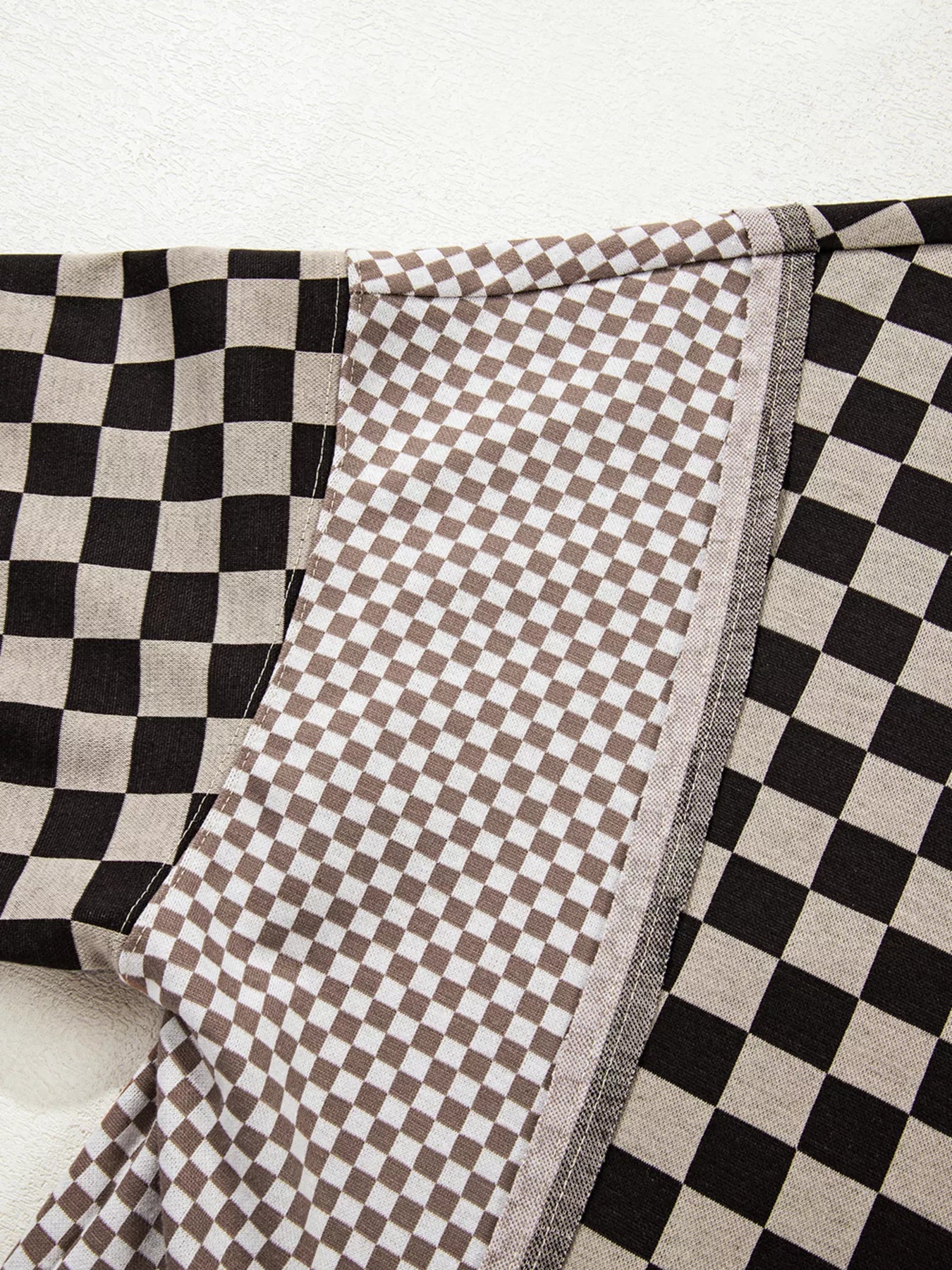 Mixed Checkered Pattern Patchwork High Low Casual Top