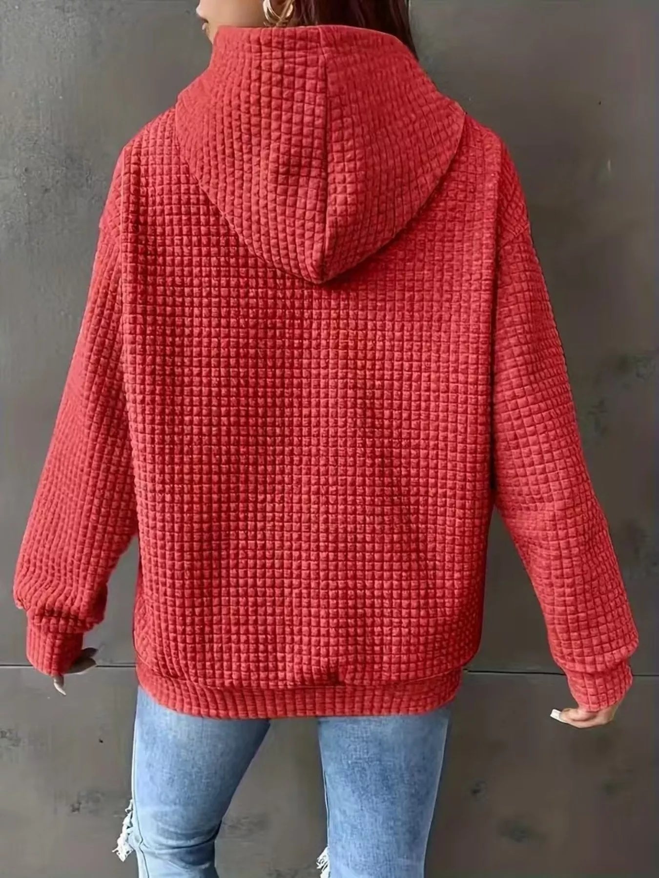 Textured Knit Drawstring Hoodie