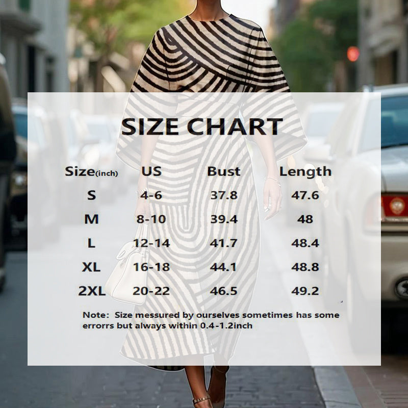Women's Elegant Geometric Print Batwing Sleeve Round Neck Maxi Dress