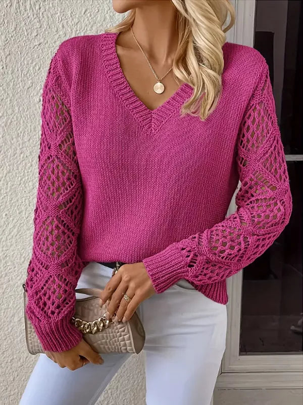 V-Neck Hollow-Out Sleeve Knit Sweater