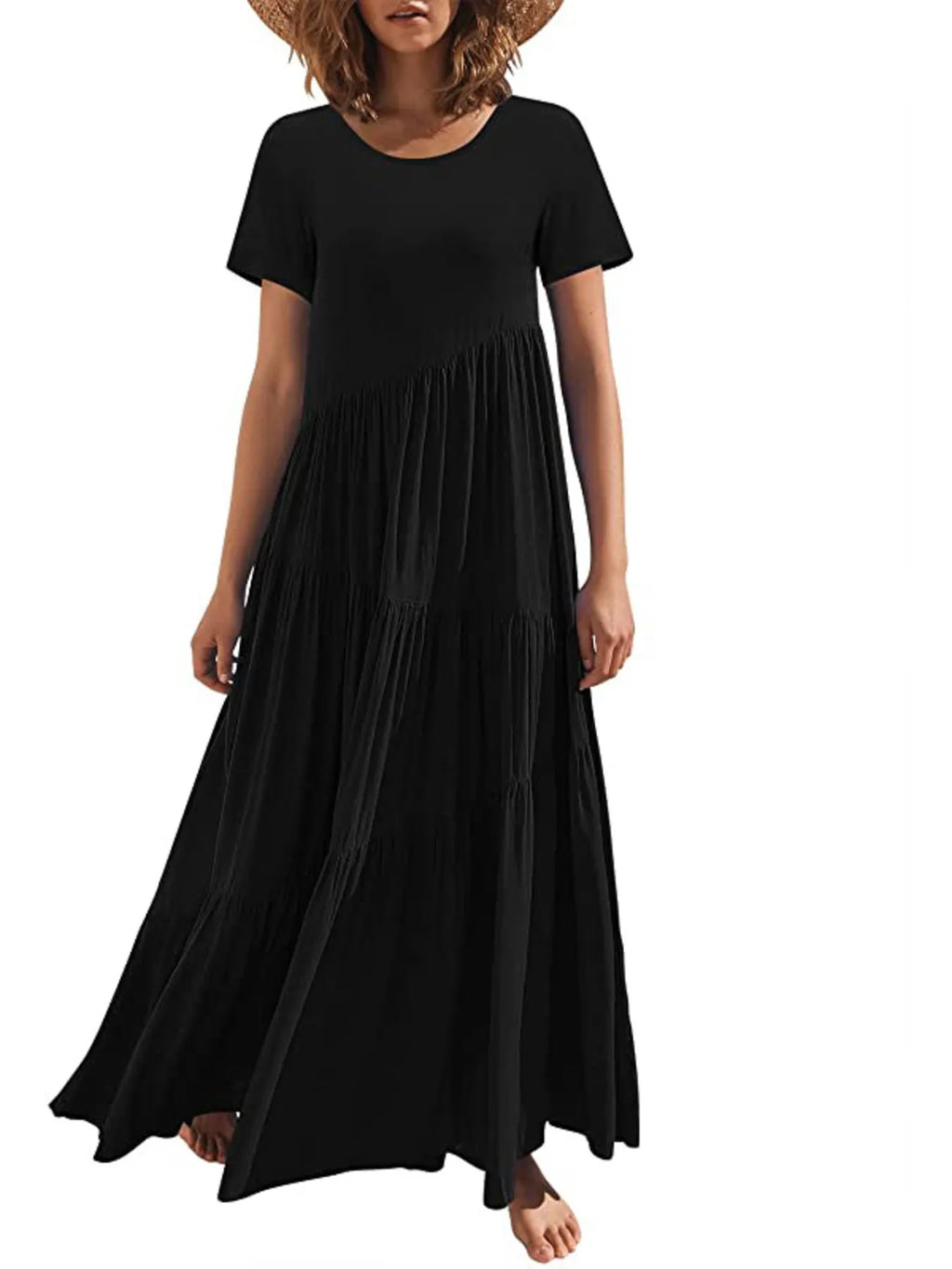 Round Neck Tiered Ruffle Maxi Dress