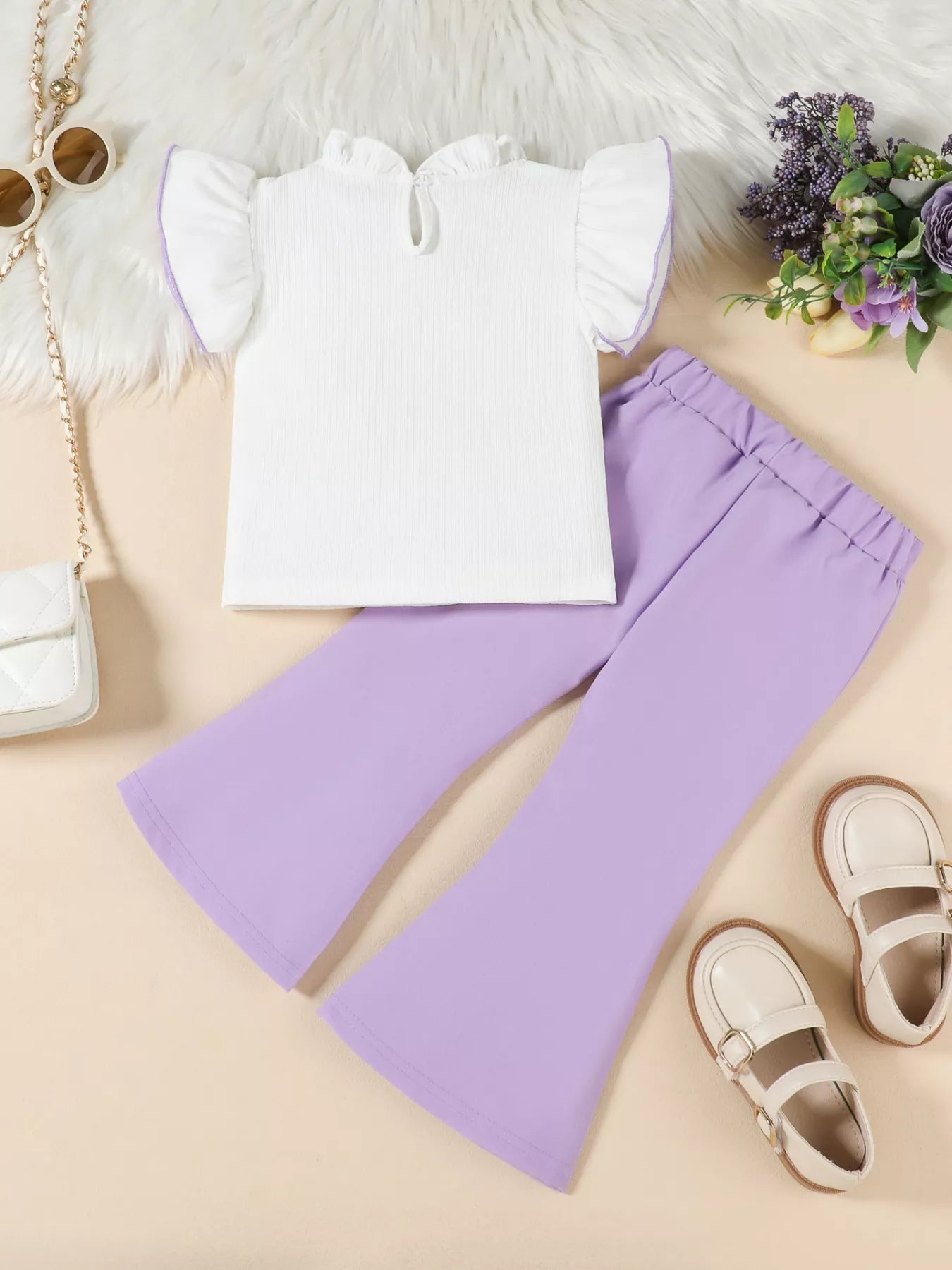 Children's Ruffle Trim Top and Flare Leg Pants Set