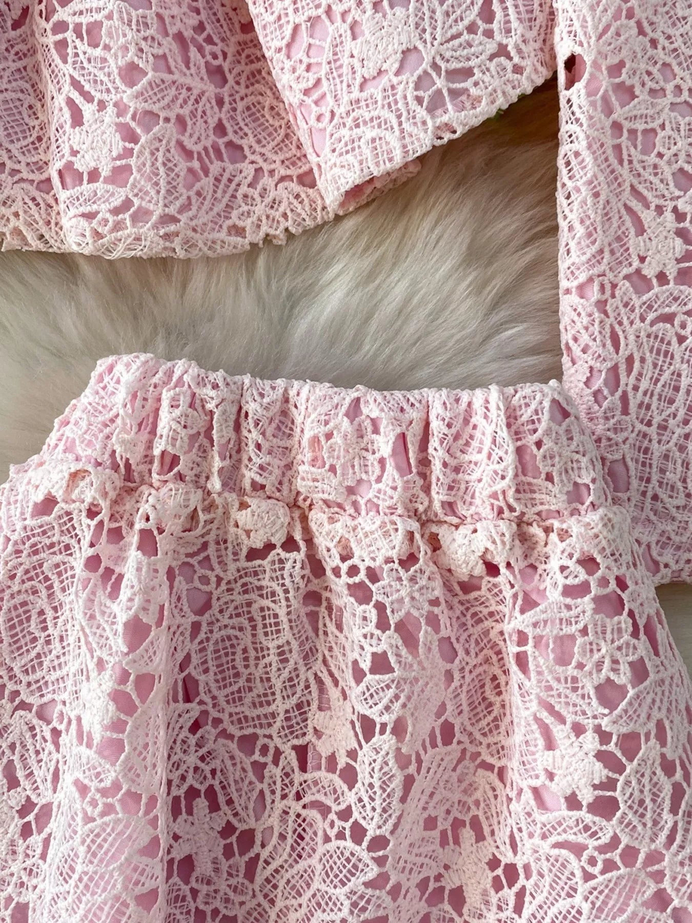 Lace Button Up Top and Skirt Set
