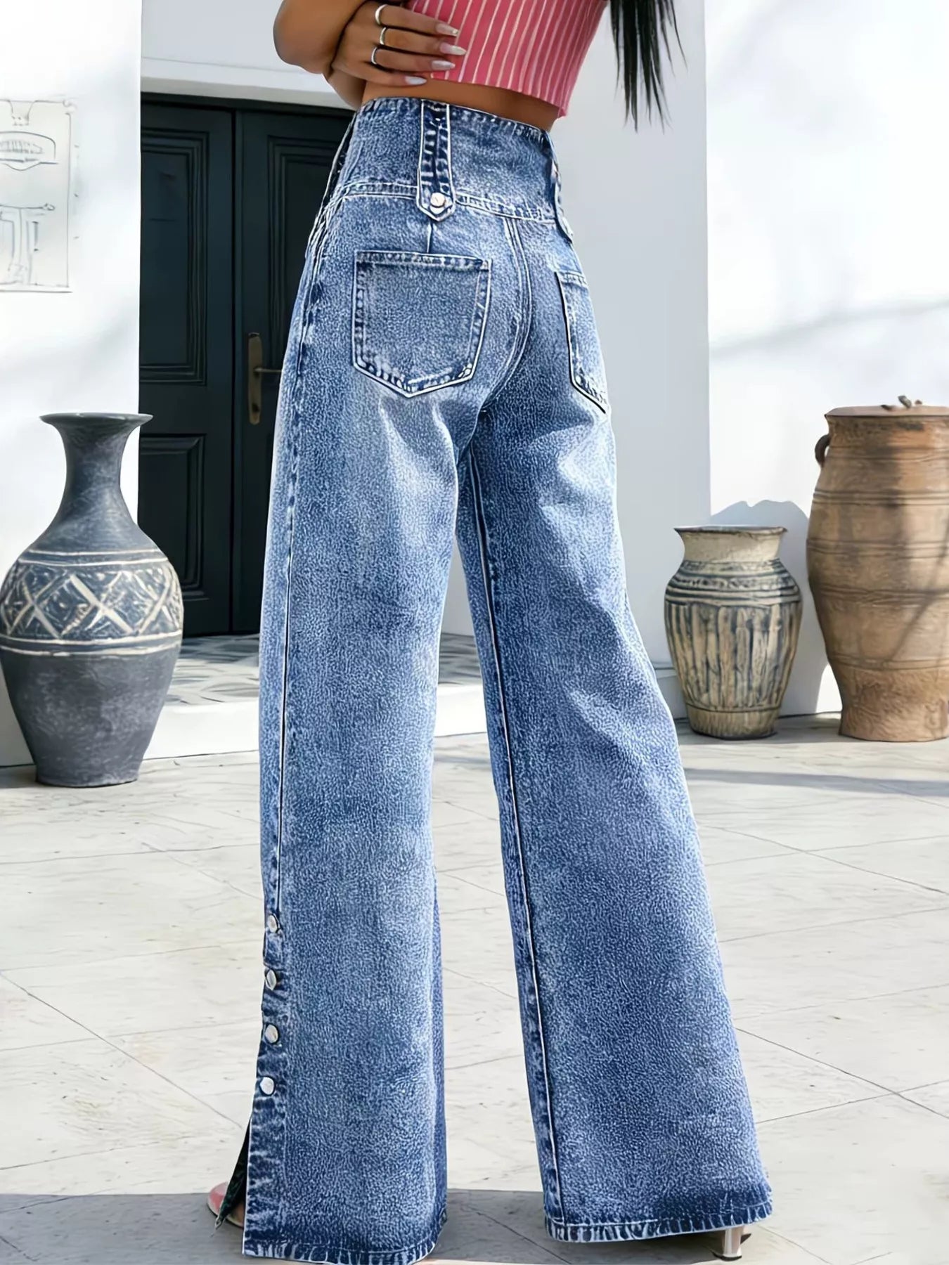 High Waisted Wide Leg Button Fly Jeans