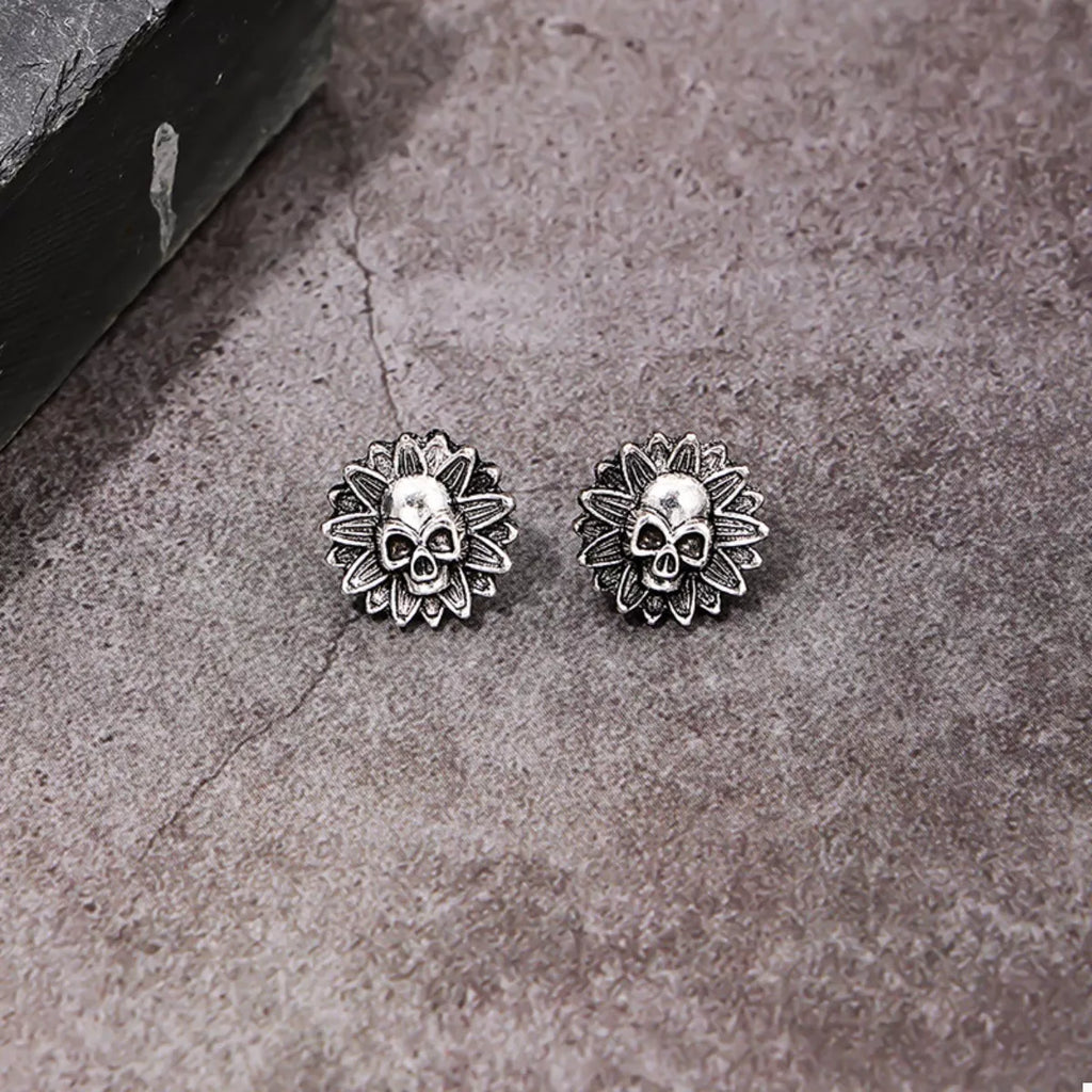 Halloween Skull Sunflower Stud Earrings