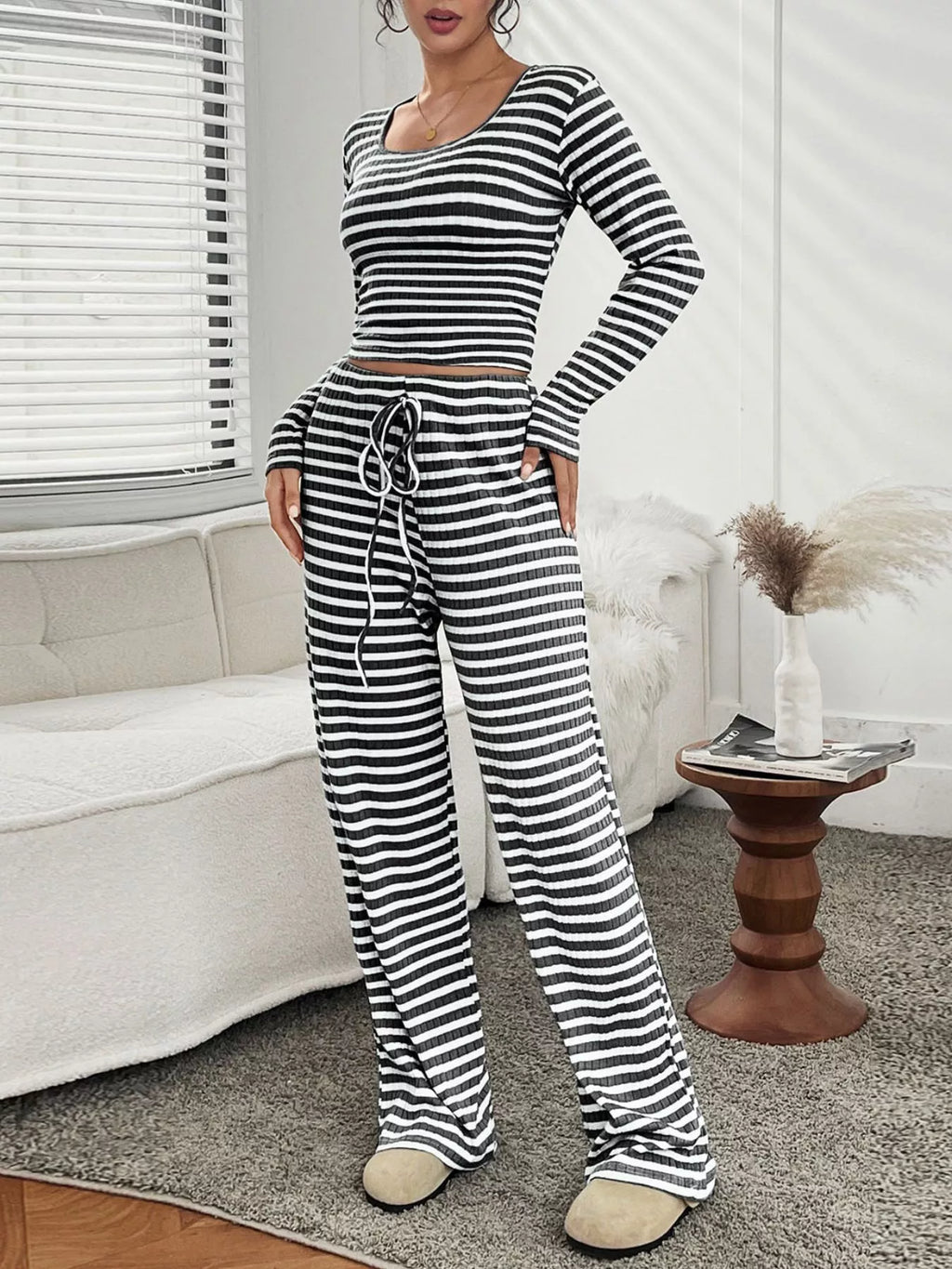 Striped Long Sleeve Top and Pants Set