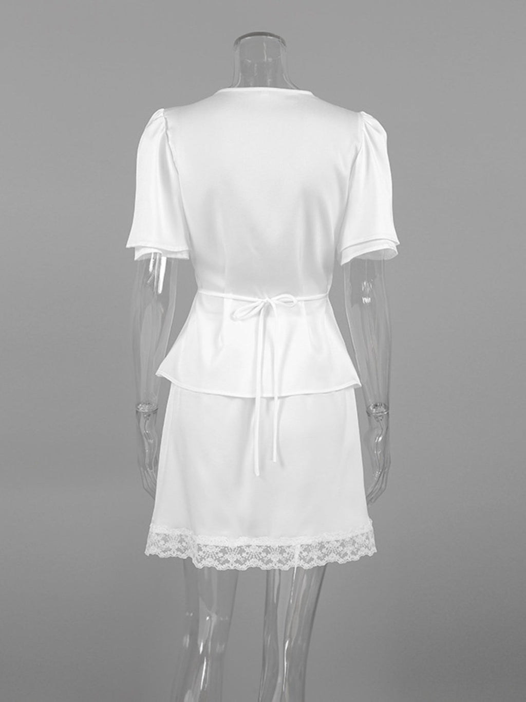 Lace Trimmed Top and Skirt Two-Piece Set