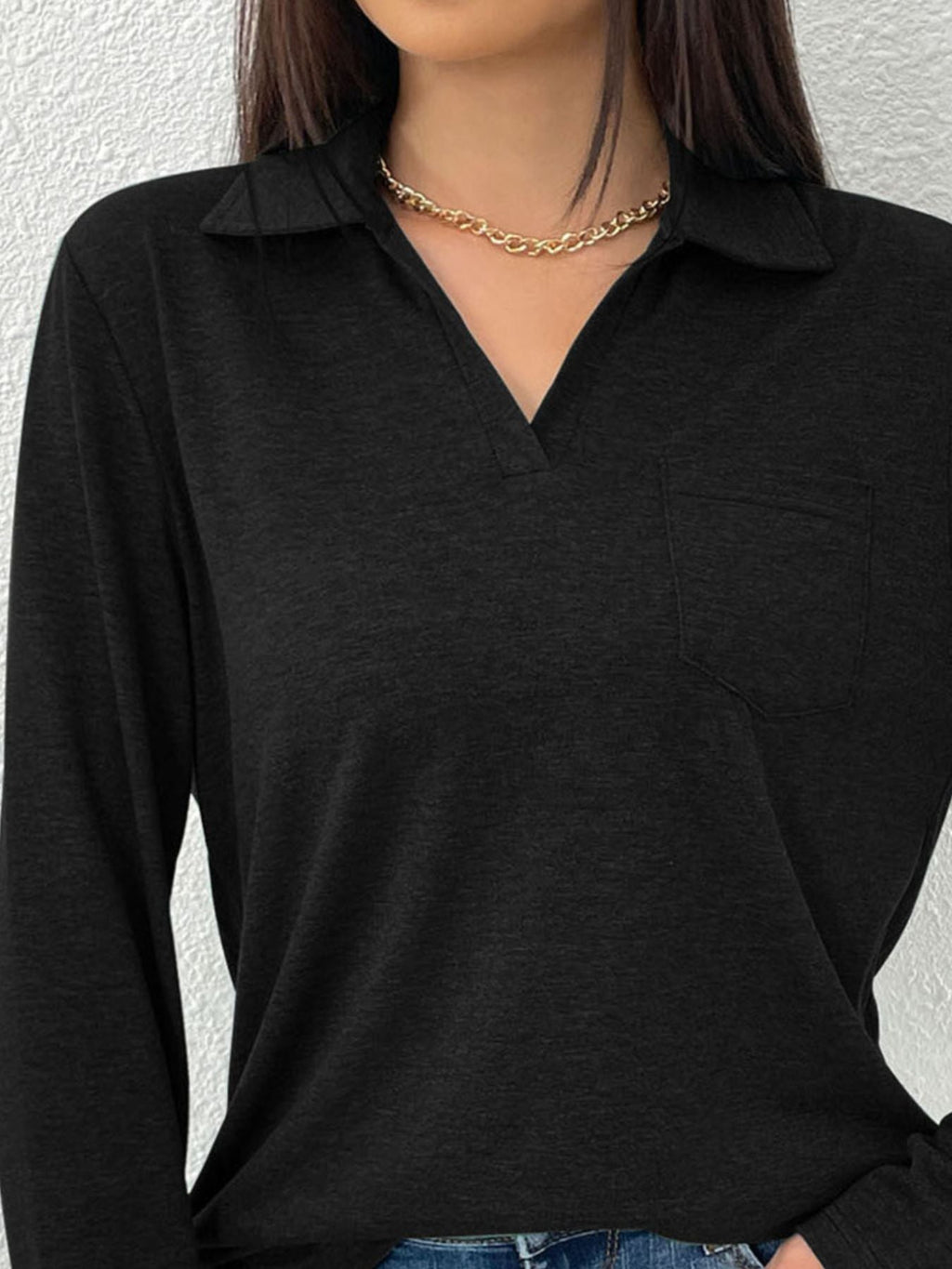 Collared Neck Long Sleeve T-Shirt