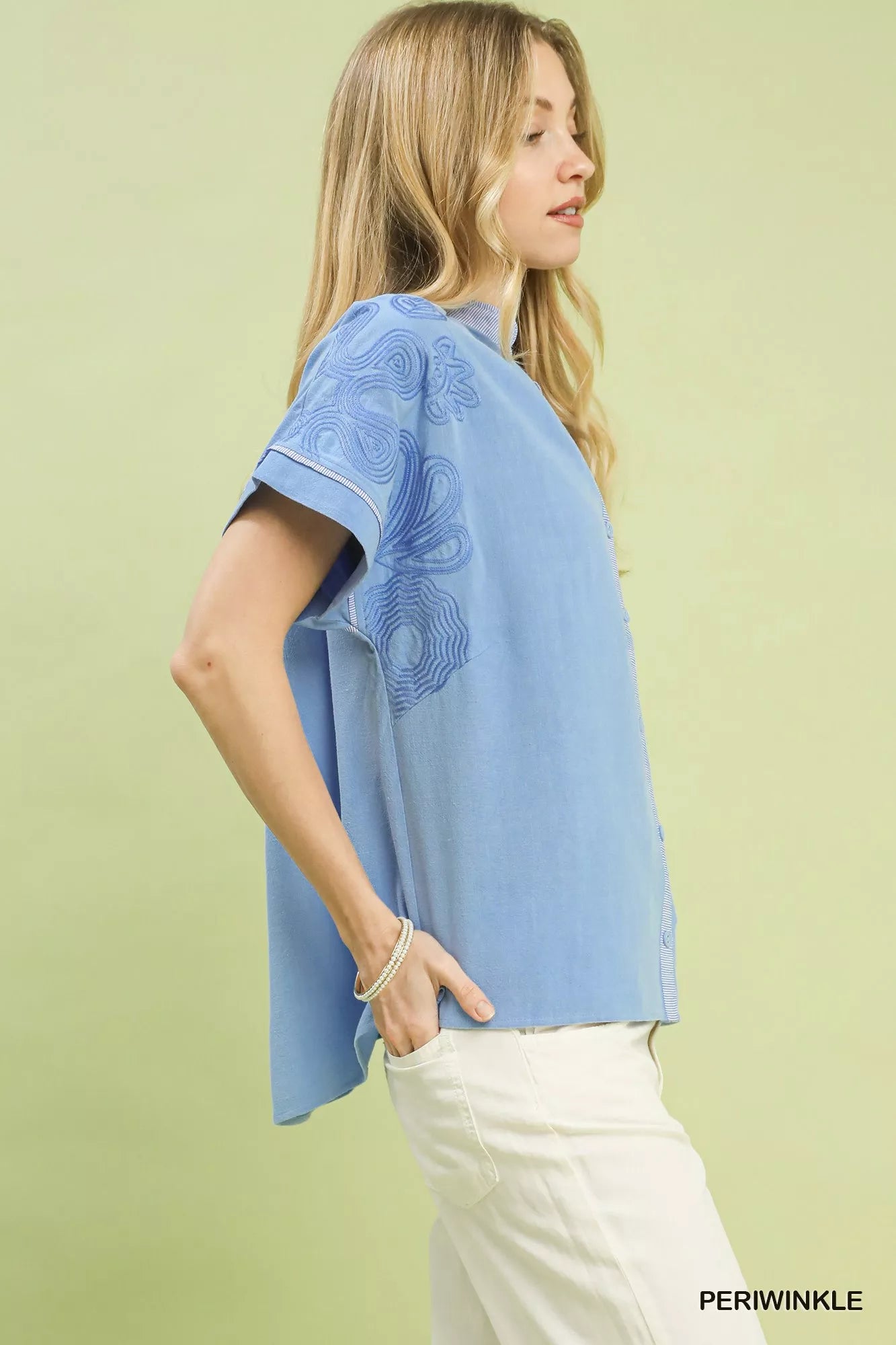 Umgee Embroidered Button Front Top