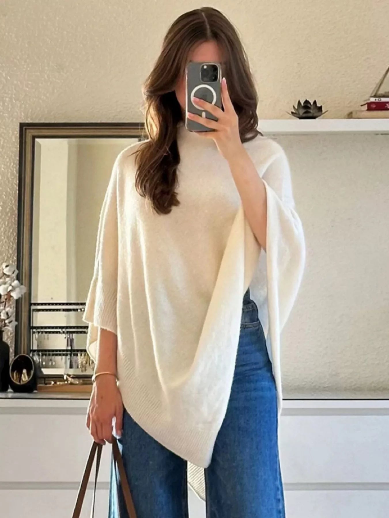 Turtleneck Loose Knit Sweater Poncho