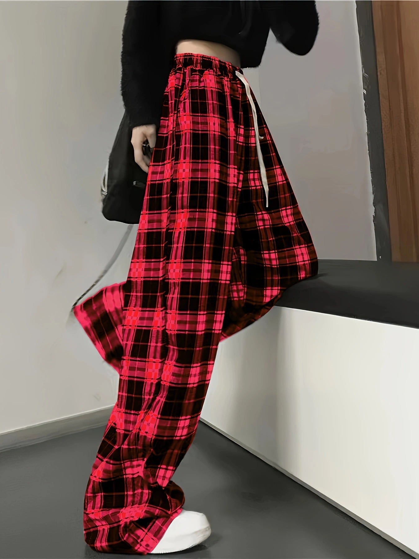 Plaid High Waist Wide Leg Pants
