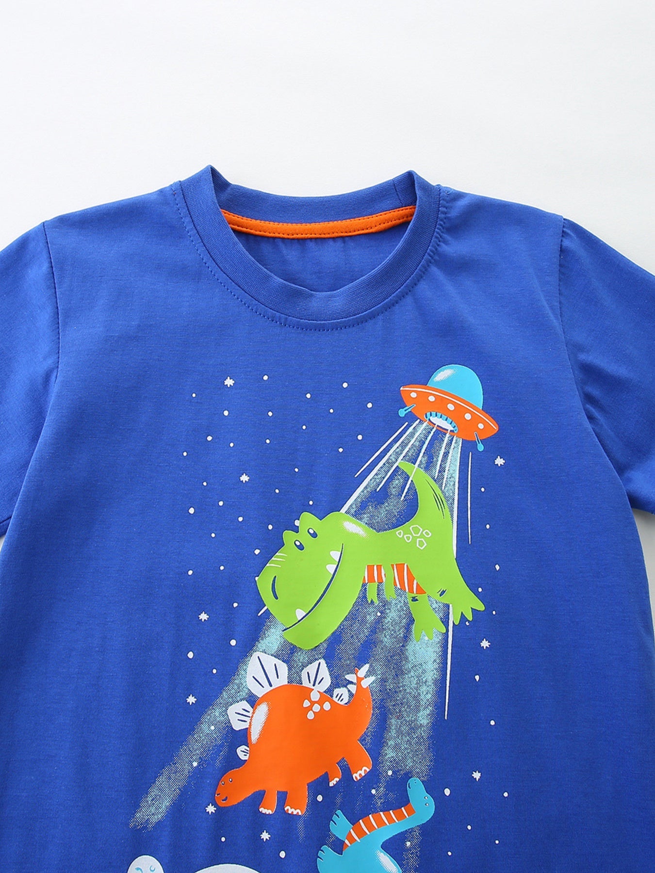 Children's Dinosaur & UFO Graphic Crew Neck Short Sleeve T-Shirt