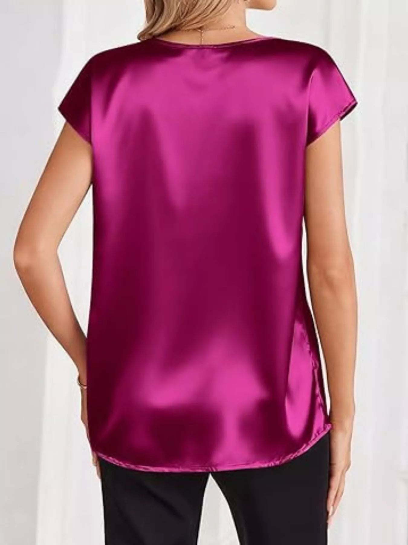 Satin V-Neck Short Sleeve Blouse