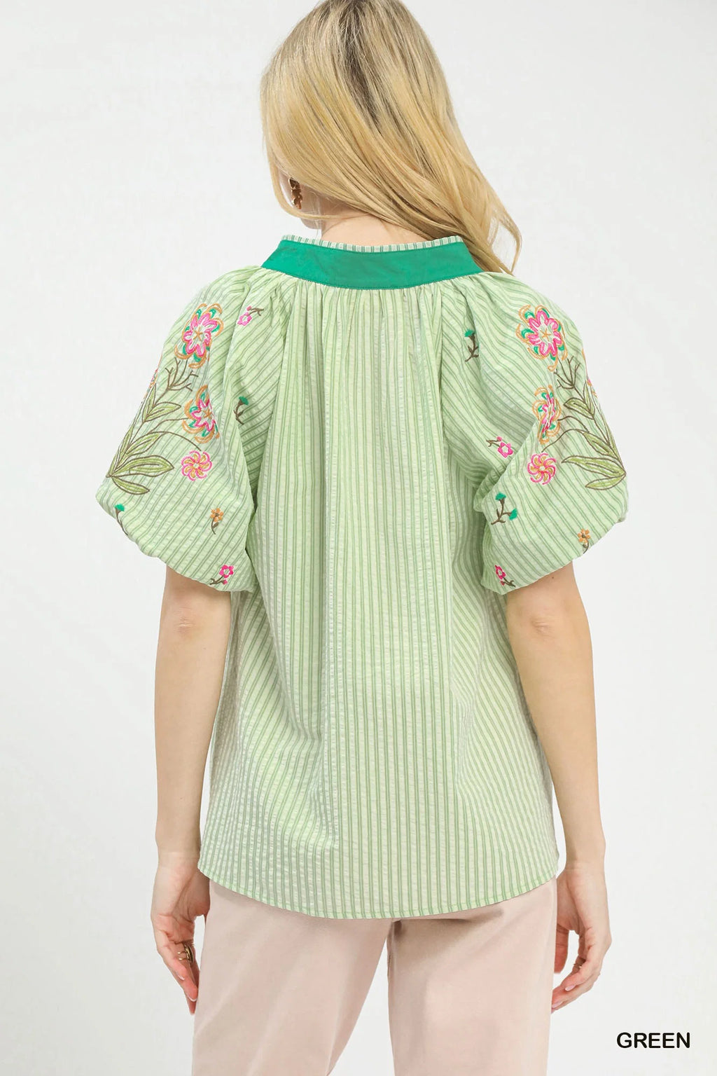Umgee Embroidered Stripe Top